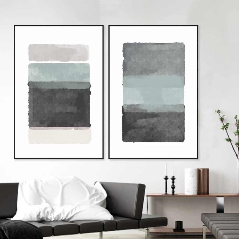 Quadros Abstrato Versátil Tons De Cinza Moldura Caixa