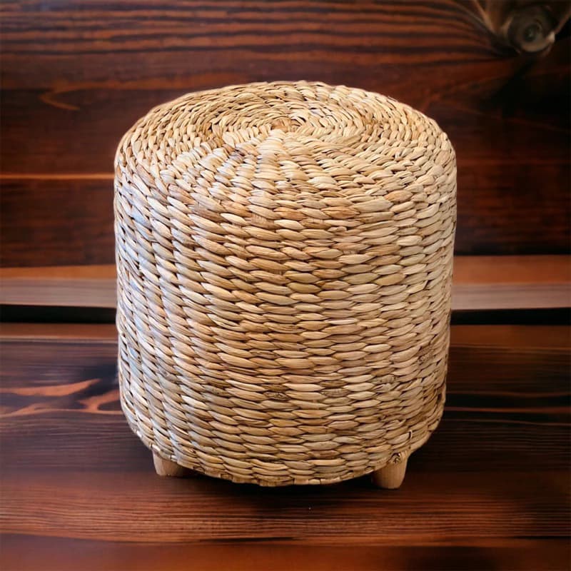 Puff Redondo de Palha de Taboa 30x30 para decoração