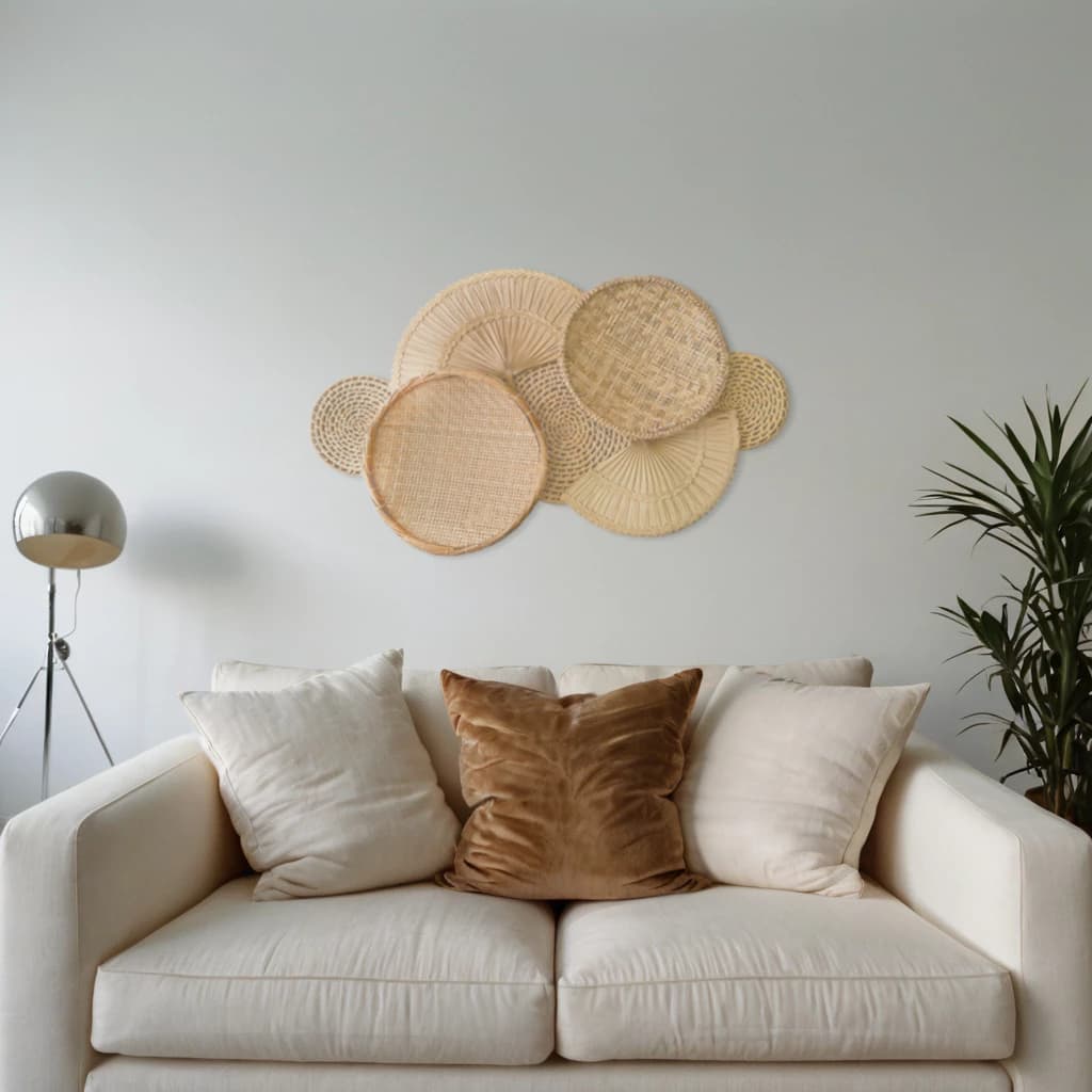 Decoração Parede Boho Composição Cestos de Palha