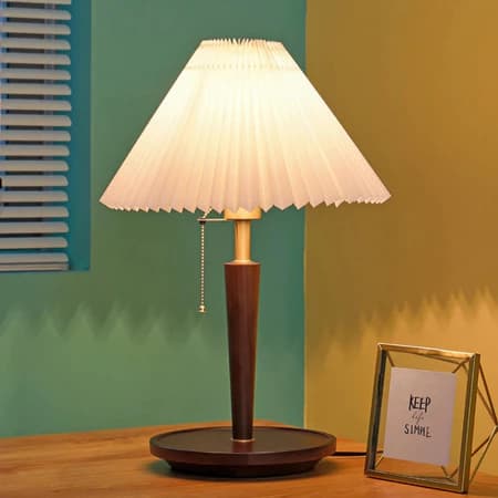 Abajur Luminária De Mesa Nogueira Plissado De Madeira Maciça