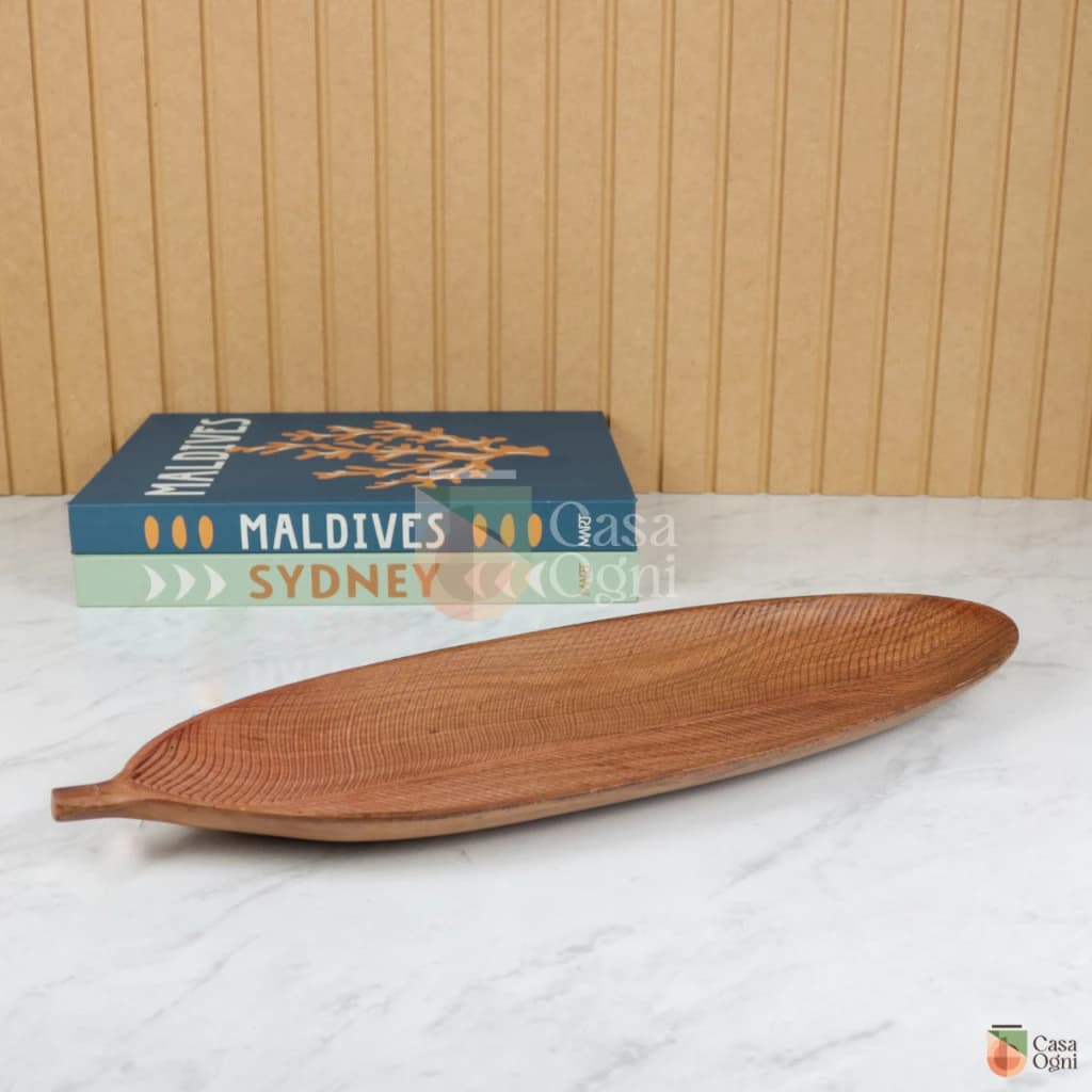 Bandeja Grande Rasa de Madeira Centro de Mesa para Decorar e Servir Folha 50cm
