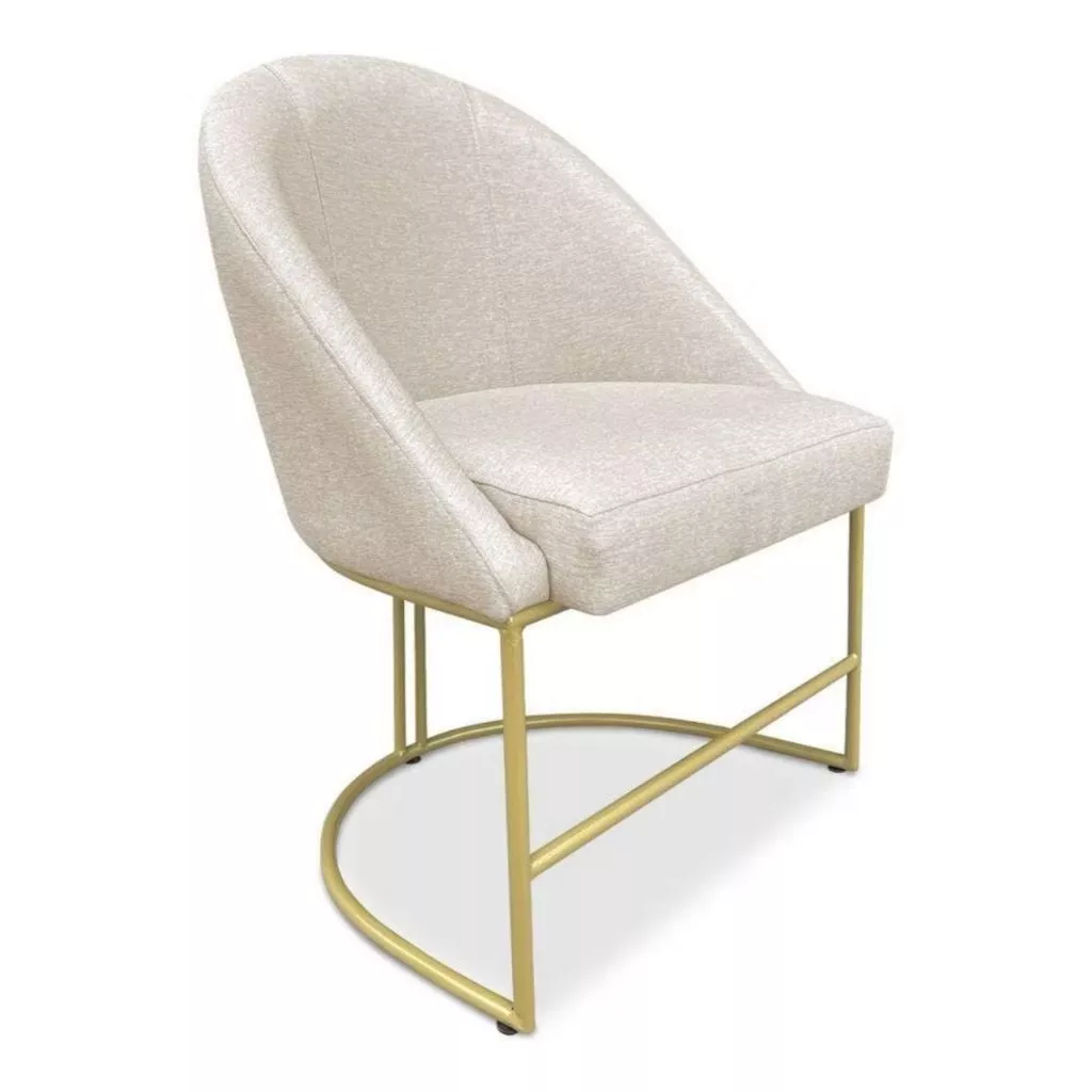 Cadeira Poltrona Lua VELUDO Bege Base Metálica Industrial Dourado