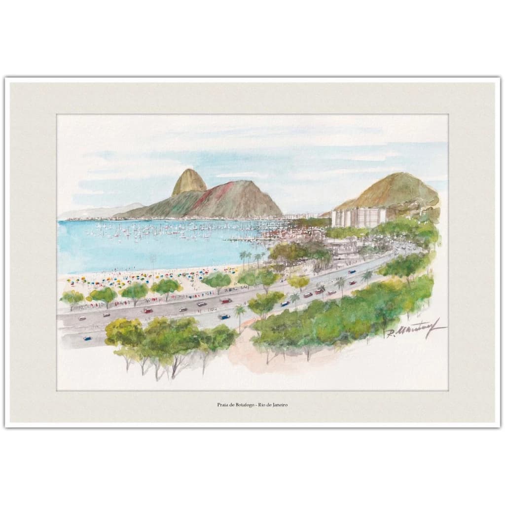 Aquarela Praia de Botafogo - Rio de Janeiro | Arte Para Quadro Decorativo | Decoração Elegante