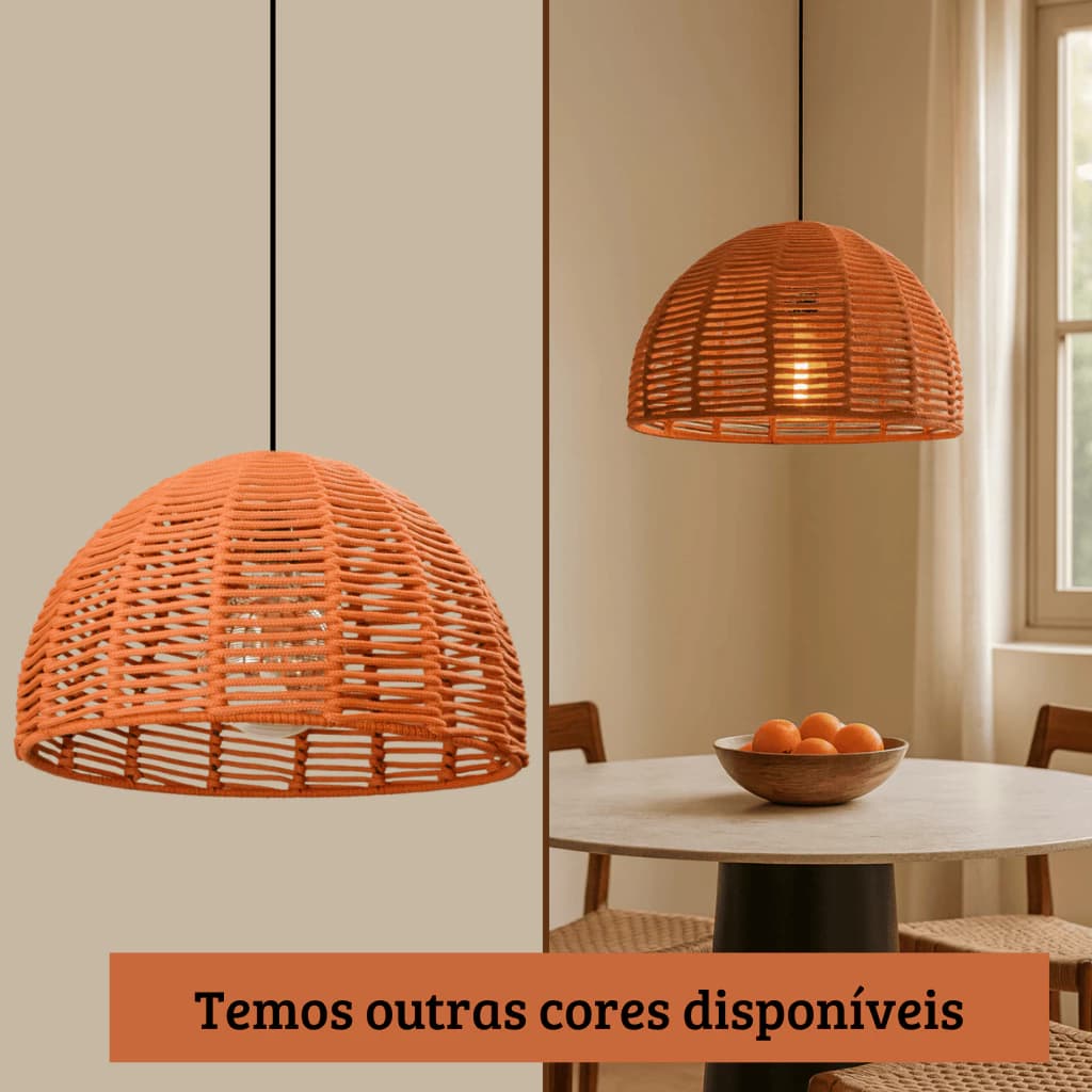 Pendente Luminária Meia Lua Grande Corda Náutica 40x25 +fio