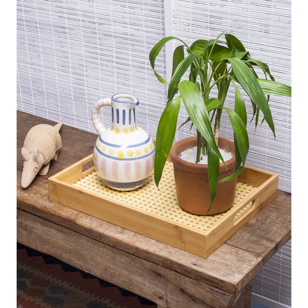 Bandeja em Bambu com Palha Retangular 39cm