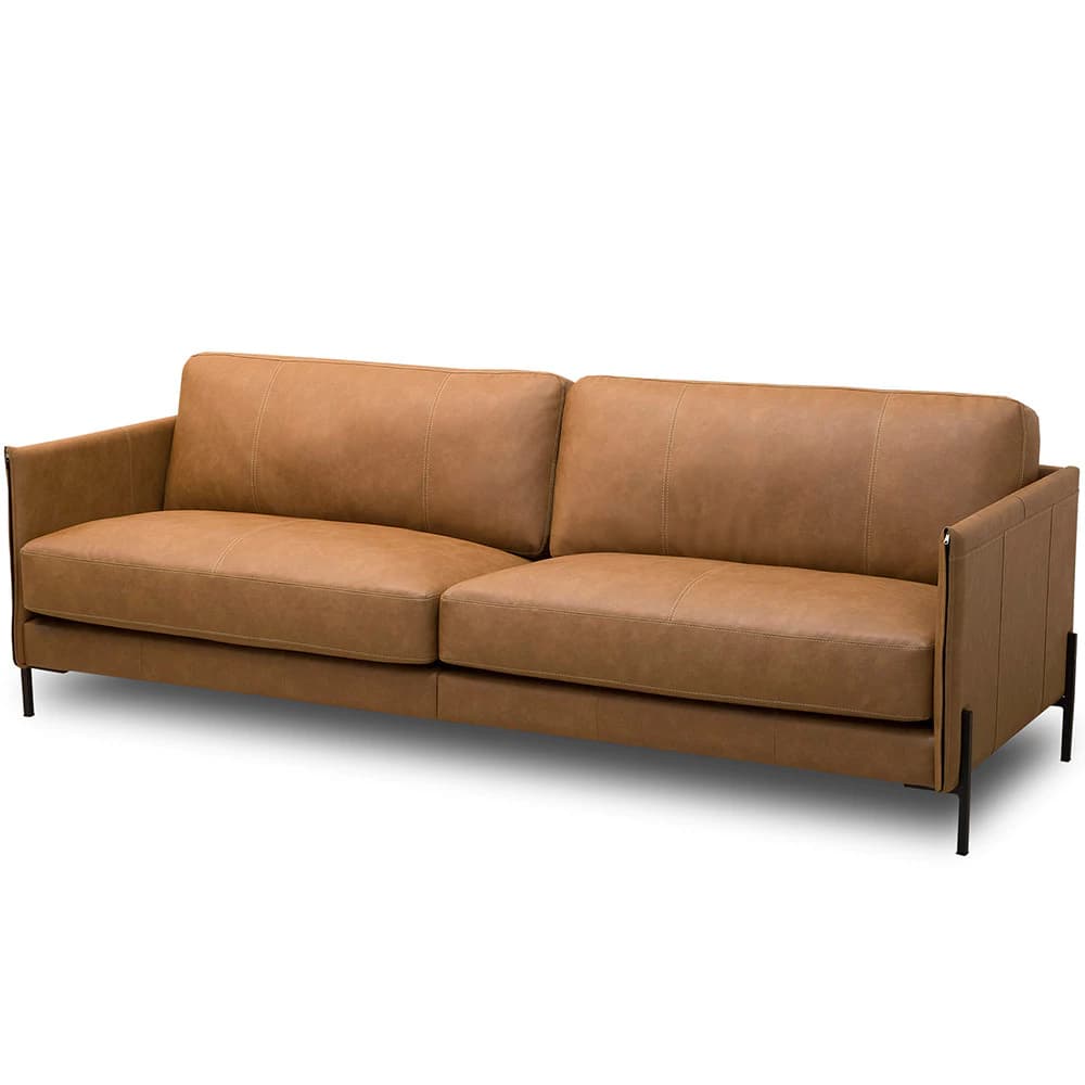 Sofá 3 Lugares Para Sala de Estar Living Industrial 270cm Amábile L06 Couro Camel - Lyam Decor
