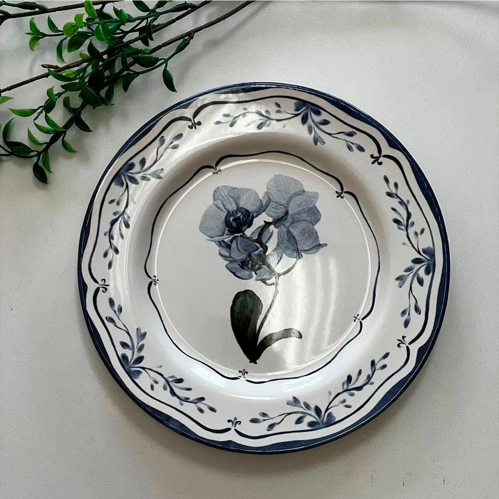 Prato Sobremesa Cerâmica Valência Floral Azul 20,5cm