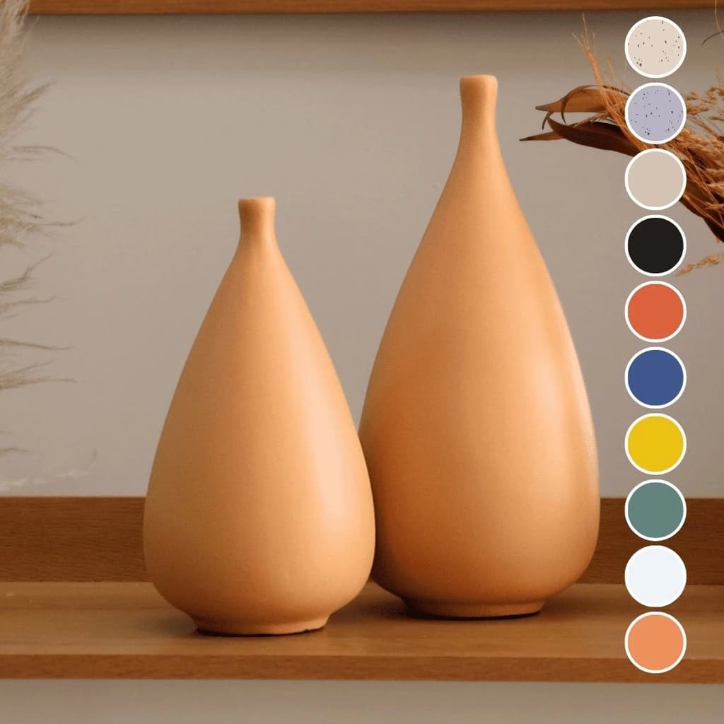 Dupla de Vasos Decorativos Ovais em Cerâmica