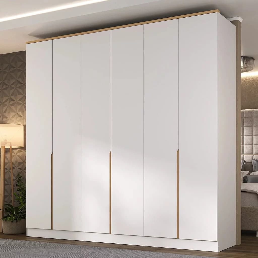 Guarda Roupa Grande 6 Portas 4 Gavetas Logan Branco/Olmo Italiano