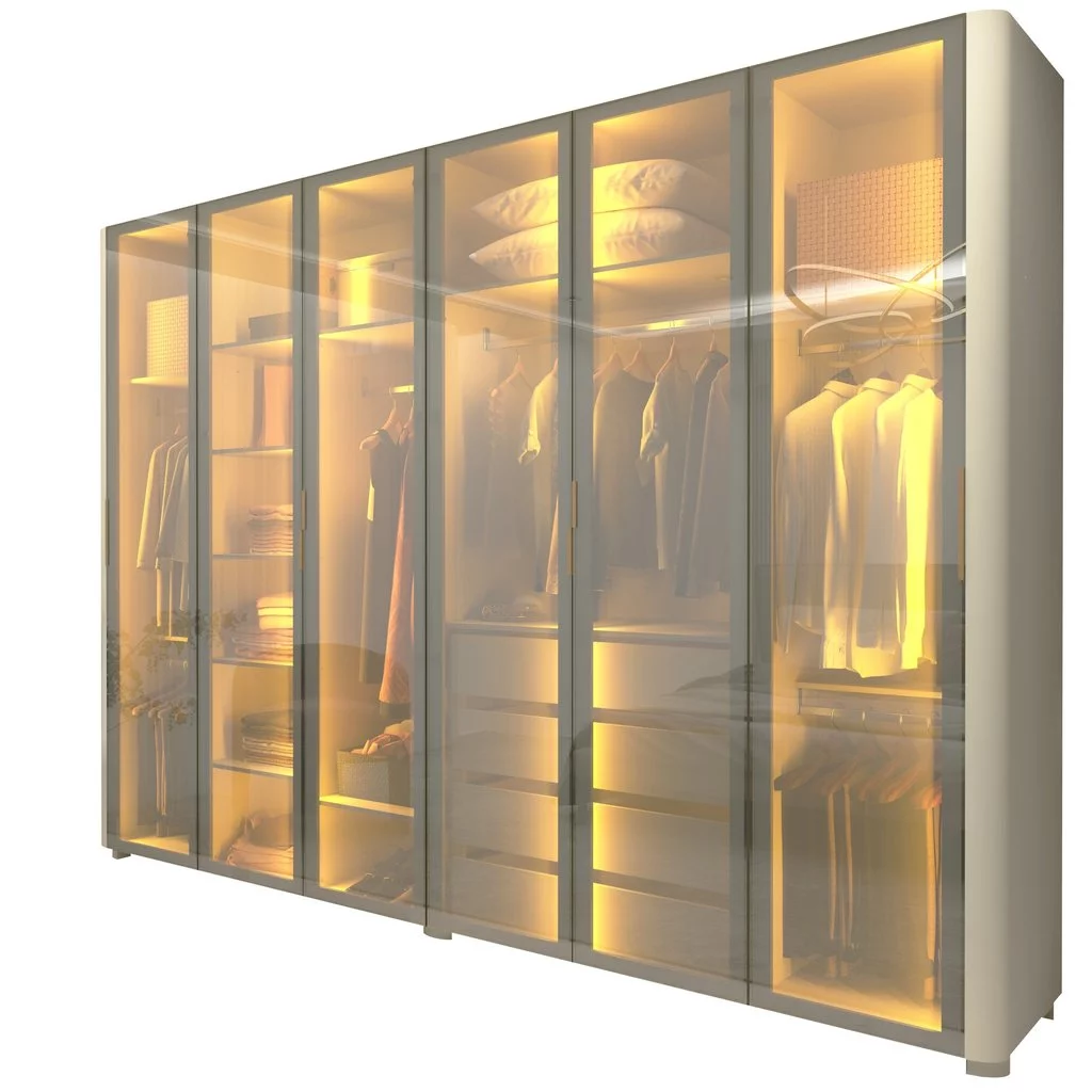 Guarda-roupa Casal 6 Portas com 6 Portas Reflecta com Pés com Led Innova 100% MDF Off White