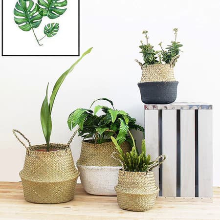 Cesta De Vime Portátil Lavanderia e Jardim