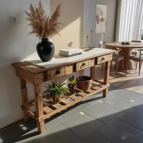 Aparador Rústico Em Madeira Com 3 Gavetas Com Tampo De 50 Cm Pinus