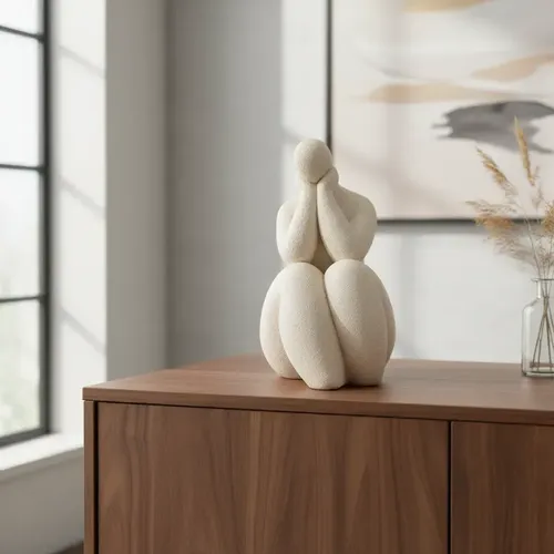 Escultura Adorno Decorativo Moderna Mulher Em Poliresina Escultura Decoração Bege