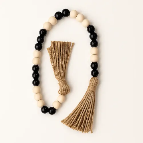 Colar Decorativo Madeira C/ Tassel Artesanal Estilo Rústico