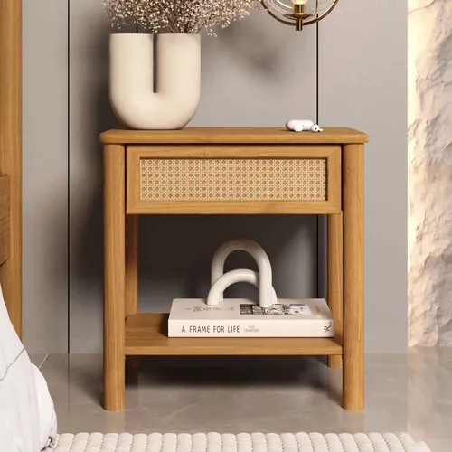 Mesa De Cabeceira Rattan 1 Gaveta Madeira Freijó Cefira Fosco Freijó