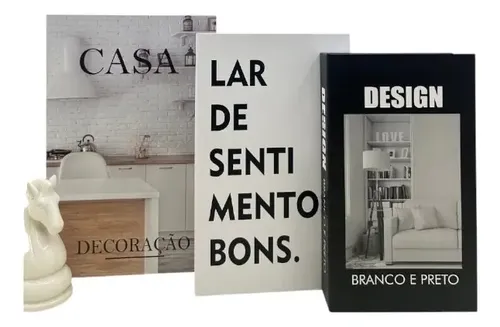 Kit Livro Caixa Decorativo Casa, com 3 Unidades, para Organizar