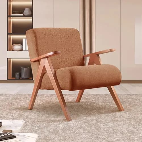 Poltrona Decorativa Sala De Estar Pés Madeira Laguna Bouclé Laranja 402 Liso
