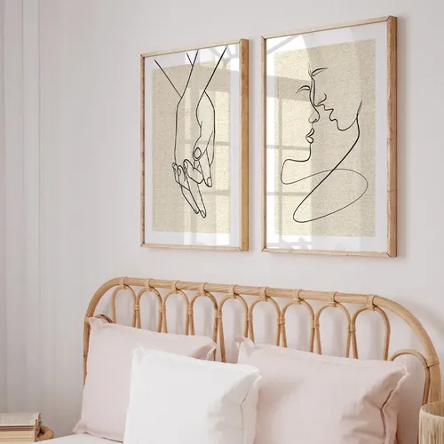 Quadro C/moldura Mãos Dadas Amor Casal Para Cabeceira Quarto Cor Carvalho/avelã