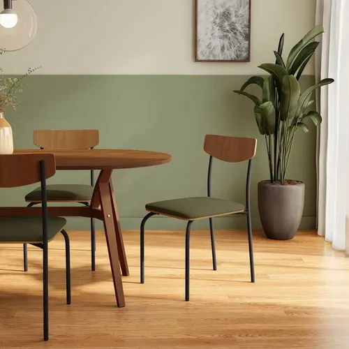 Cadeira Industrial Decorativa Para Cozinha E Sala Liso Preto Verde-musgo