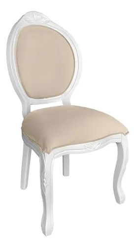 Cadeira Medalhao Madeira Maciça Design Ingles Luxo Branco/bege