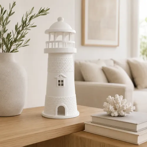 Farol Náutico Decorativo Casa De Praia Mesa Estante Aparador Branco
