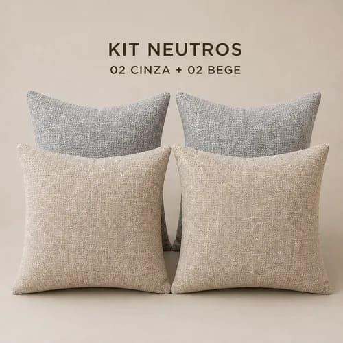 Kit 4 Capas De Almofada Linho Premium Iroldi Decor 45x45 Cm Bege E Cinza Linho