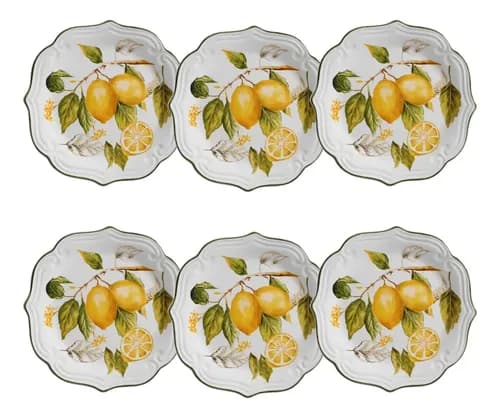 Kit Pratos de Sobremesa Scalla Cerâmica Toscana Limão Siciliano com 6 Unidades