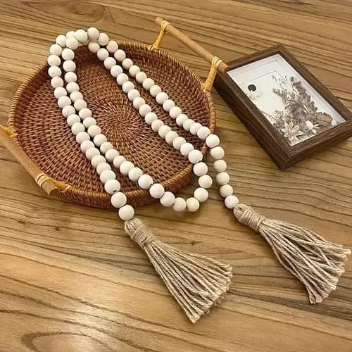 Colar Decorativo Mart Madeira Corda Juta Cor Bege/Natural 51cm