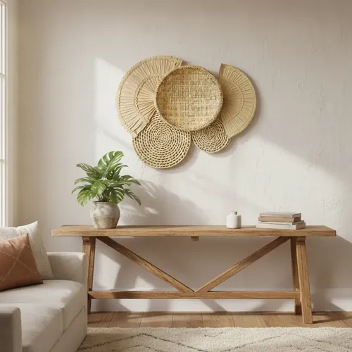 Decoração De Parede Boho Composição Cestos Palha Canela Canela
