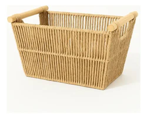 Cesto Organizador De Fibra Natural Com Alça Bambu Decoração Natural