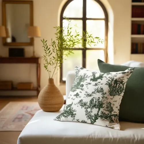 4 Capas De Almofadas Decorativas Farm Toile De Jouy Rústica Verde 2 Toile De Jouy Verde - 2 Verde Musgo Rústica Lisa