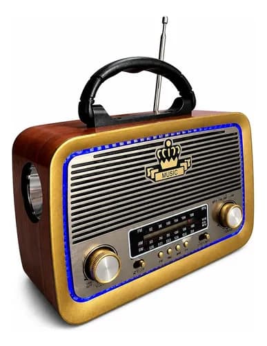 Radio Retro Vintage A Pilha E Tomada Bluetooth Mp3 Usb Am Fm Marrom 127/220v
